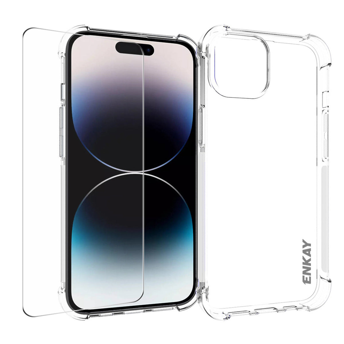 ENKAY HAT PRINCE For iPhone 15 Plus Clear TPU Case Anti-slip Phone Cover with High Aluminium-silicon Glass Screen Film ENKAY HAT PRINCE For iPhone 15 Plus Clear TPU Case Anti-slip Phone Cover with High Aluminium-silicon Glass Screen Film